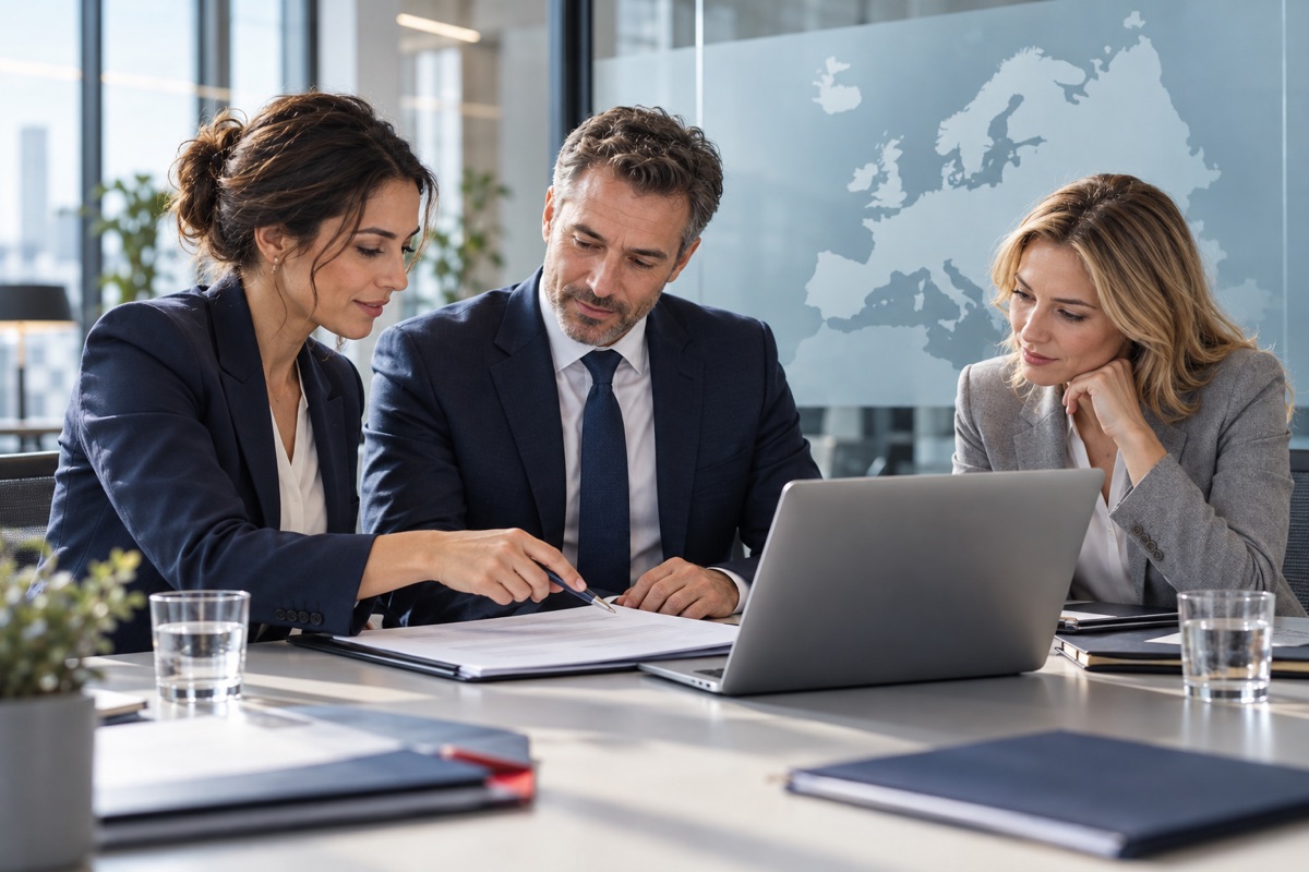 Illustrative depiction of a European HR team coordinating screening processes
